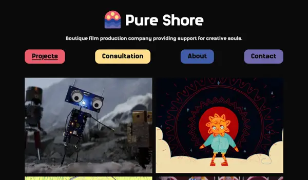 Portfolio website for Pureshore film production. 